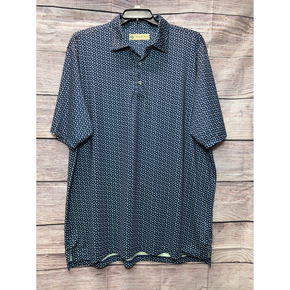 Donald Ross Golf Polo Shirt Mens XL Navy Blue Dog Print The Dye Course Sea Pines